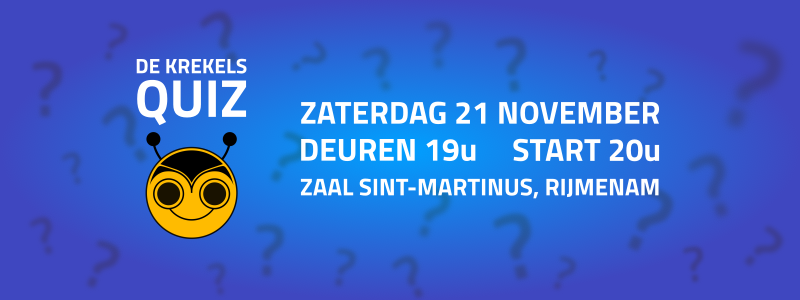 Krekelquiz o pzaterdag 21 november. Deuren om 19u. Start om 20u. In zaal Sint-Martinus, Rijmenam.